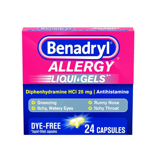 Benadryl Liqui-Gels Antihistamine Allergy Medicine & Cold Relief, Dye Free, 24 ct