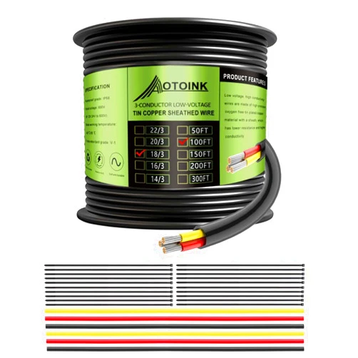 AOTOINK 18/3 100FT Electrical Wire, 12/24V Cable 18 Gauge Tinned Copper Tube Cover Wire for Automotive LED Lighting Boat