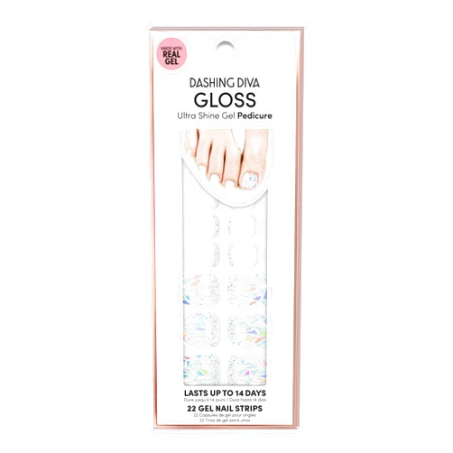 Dashing Diva Gloss Pedicure Nail Strips - Beachcombers | UV Free, Chip Resistant, Long Lasting Gel Pedicure Stickers | Contains 22 Nail Wraps, 1 Prep Pad, 1 Nail File