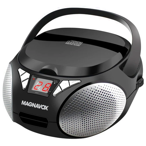 Magnavox MD6924 Portable Top Loading CD Boombox with AM/FM Stereo Radio in Black | CD-R/CD-RW Compatible | LED Display | AUX Input | Programmable CD Player | 1.6 watts of audio