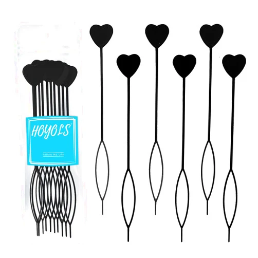 Hoyols 12pcs Quick Topsy Tail Hair Beader for Braiding Beads on Braids, Loop Threader and Braider for Kids Girls, Ponytail Hair Styling Maker Set of 12 - Black