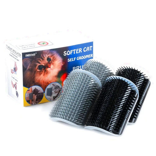 IMISNO 4 Pack Cat Self Groomer with Catnip Pouch,Cats Corner Massage Comb Grooming Brush Tool for Kitten Puppy (2 Black/2 Grey)