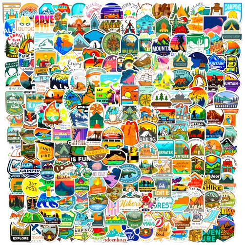 Xihgml 200Pcs Camping Stickers,Waterproof Outdoor Hiking Adventure Stickers for Water bottles,laptop,Car,Luggage,Vinyl Nature Travel Stickers for Camper,Adults,Teens,Boys