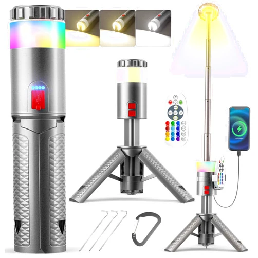 Favourlite Camping Lantern, Telescopic Camping Lantern Rechargeable with 15 Color Temperatures 10000mAh Camping Essentials with Hook Portable Waterproof Lanterns for Power Outages, Emergency, Hiking