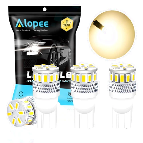 Alopee 194 LED Bulb, Soft Warm White 168 LED Bulb, 921 2825 LED for T10 W5W 175 501 Non Polarity Replacement for License Plate Light Map Dome Door Trunk Light 18SMD 3014 Chips, DC 12-24V, Pack of 4
