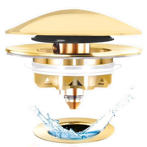 Anlige Bathtub Drain Stopper, Pop Up Tub Drain Stopper Plug and Cover, Universal for 1.45 to 1.8in Drain Hole,Replaces Lift & Turn, Tip-Toe or Trip, All Brass Matte Nickel Process, Gold