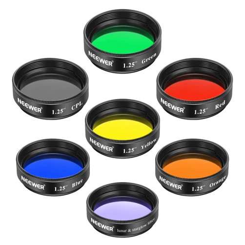 Neewer 1.25 inches Telescope Moon Filter, CPL Filter, 5 Color Filters Set(Red, Orange, Yellow, Green, Blue), Eyepieces Filters for Enhancing Definition and Resolution in Lunar Planetary Observation