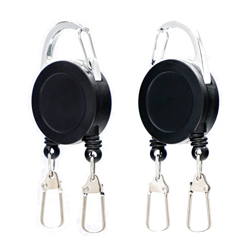 SAMSFX Fishing Double Tool Retractor, Double Plastic Zinger, Dual Zinger Retractor, 2PCS in Pack, Solid Black