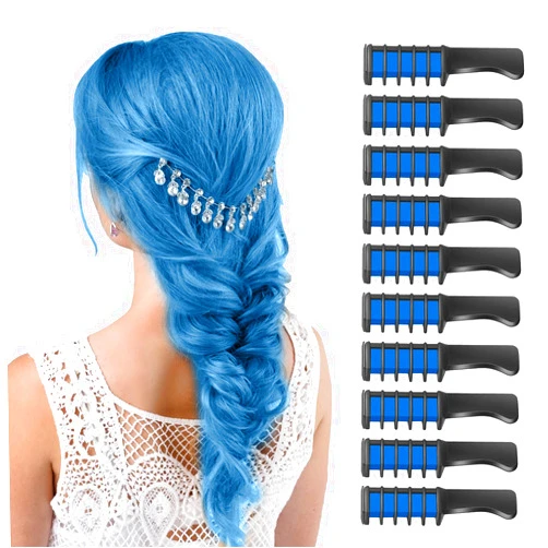 MSDADA Blue Hair Chalk for Girls - 10 Pcs New Hair Chalk Comb Temporary Bright Washable Hair Color Dye for Girls Kids - Christmas Birthday Easter Halloween Gifts for Girls Kids