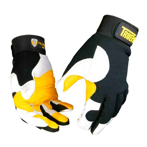 John Tillman and Co John Tillman Large Black, Pearl and Gold TrueFit Goatskin and Spandex Full Finger Mechanics Gloves with ElasticHook and Loop Cuff