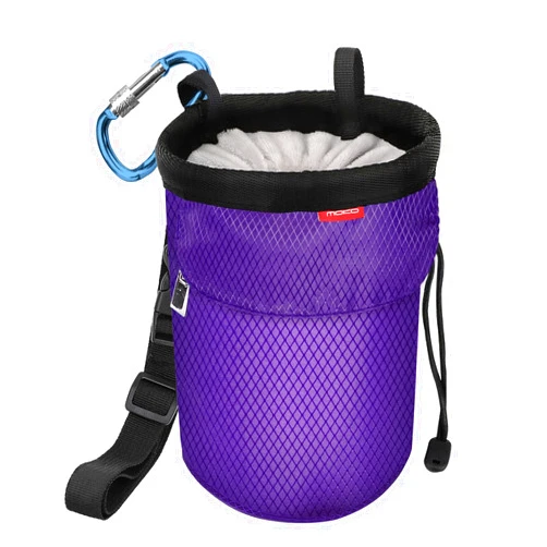 MoKo Chalk Bag, Drawstring Rock Climbing Chalk Bag Bouldering Chalk Bag Bucket with Adjustable Belt & Zippered Pockets and Carabiner for Rock Climbing Weight Lifting Gymnastics Crossfit