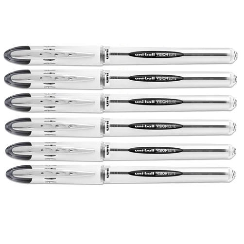 Uni-Ball Vision Elite Stick Roller Ball Pens, Bold Point, Black Ink, 6 Pens