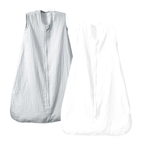 PHF 100% Muslin Cotton Baby Sleep Sacks, 12-18 Months Sleep Sack with 2-Way Zipper, 2 Pack Cooling Unisex 0.5 TOG Breathable Large Size Sleeveless Baby Wearable Blanket, White & Grey
