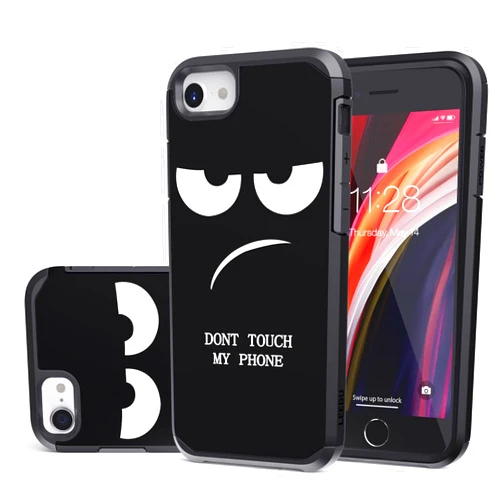 LEEGU for iPhone SE Case(2022/2020) iPhone 8/7 Case, Cute [Don't Touch My Phone] Shockproof Dual Layer Heavy Duty Protective Silicone Plastic Cover for Girls Women Boys Men Phone Case (4.7-inch)