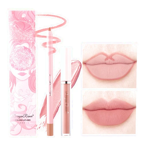 MIESCHER 2pcs Lip Liner Pencil and Lipstick Set,Velvety Matte Cream Liquid Lipstick Plumper Lip Gloss Lip Crayon Long Lasting Waterproof High Pigmented Lip Colors Not Fade No Smudge Lip Stain Makeup Gift Kit for Women Girls (#12)
