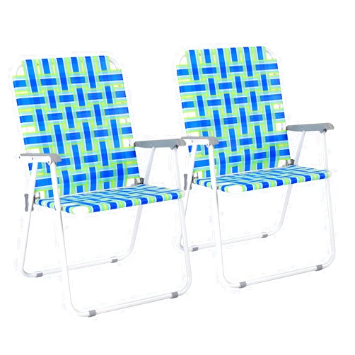 VINGLI Oversized Patio Lawn Webbed Folding Chairs Set of 2, Outdoor Beach Portable Camping Chair for Yard, Garden (Blue, Oversize)