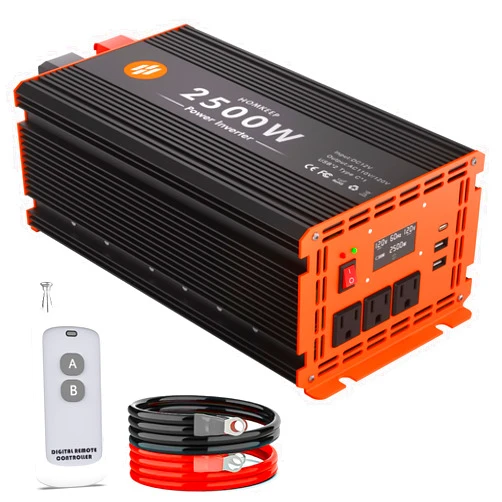 Homkeep 2500 Watt Power Inverter 12V DC to 110V/120V AC Converter Peak Power 5000W Car Inverter with LCD Display 3 AC Outlets, 2 USB & Type-C Port for RV,Truck,Off-Grid Solar System with Remote Controller