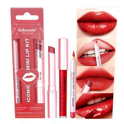 BestLand 3PCS Lip Liner and Lipstick Combo Set - Matte Lip Liner Pencil, Velvet Matte Lipstick & Hydrating Collagen Lip Gloss - Long-Lasting, Smudge-Proof, High Pigment Nude Brown Lip Makeup Kit (#2 Red Rose)