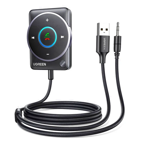 UGREEN Bluetooth 5.4 Aux Car Adapter, [Enhanced Connection & Noise Cancellation], Bluetooth Aux Receiver with Nylon Braided Cable, Plug & Play for Car Music/Hands-Free Calls/Stereo Audio