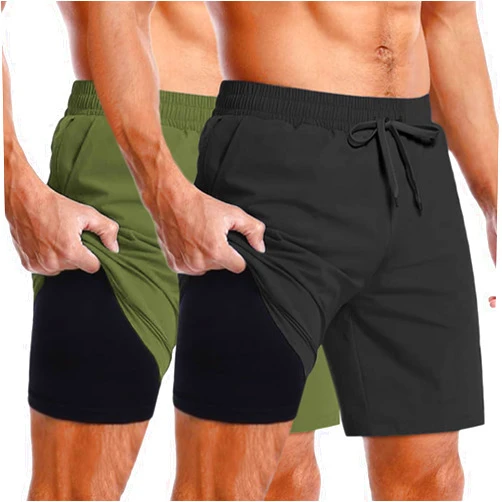 COOFANDY Men's 2 in 1 Running Shorts 2 Pack Athletic Shorts Quick Dry Gym Training Workout Shorts with Pockets
