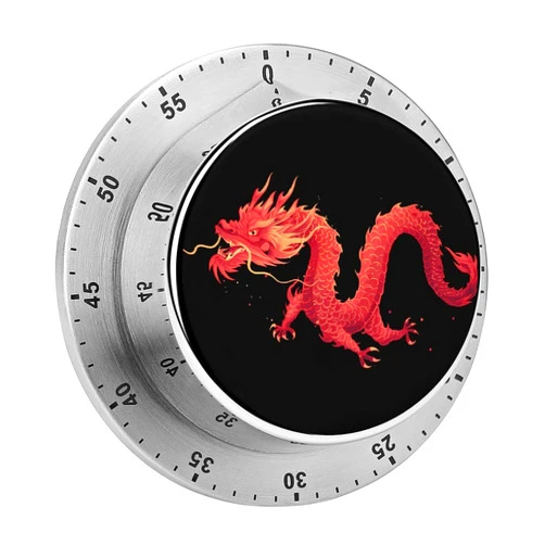 PJHGDAS Red Chinese Dragon 60 Minute Timer Stainless Steel Wind Up Magnetic Timer Time Management for Cooking Kitchen