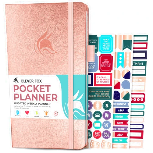 Clever Fox Pocket Planner Weekly – Undated Monthly Goal Planner and Calendar, Mini Planner Perfect for Purse, 3.7x6.7