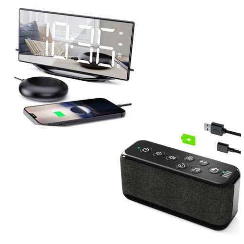 OnLyee Sleep & Wake Bundle: Vibrating Alarm Clock for Heavy Sleepers + Portable White Noise Machine – 42 Soothing Sounds, USB Charging & Travel-Ready