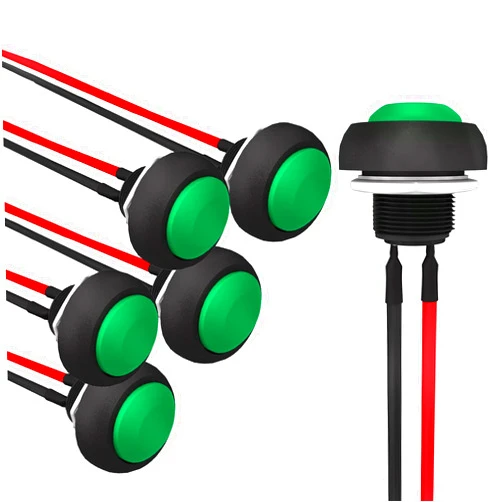 APIELE 12mm Momentary Push Button Switch Mini Round Switch Waterproof 1A 250V AC SPST NO 2 Pin PBS-33B with Pre-soldered Wire 6Pcs (Green)