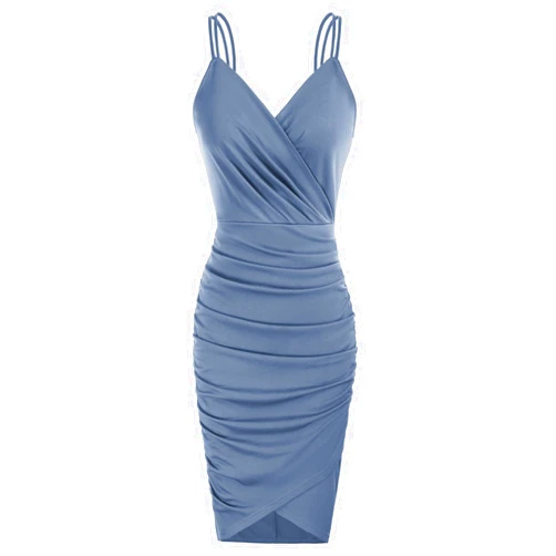 GRACE KARIN Women's Sexy Spaghetti Straps Cocktail Dresses for Wedding Guest Ruched V-Neck Bodycon Dress