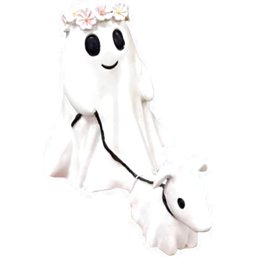 Muyaxan Ghost Walking Dog Statue, 2024 New Halloween Statue, Spooky Ghost Dog Halloween Figurine, Ghost Walking His Ghost Dog,Halloween Ghost Dog Statues for Indoor Outdoor (Ghost Girl)