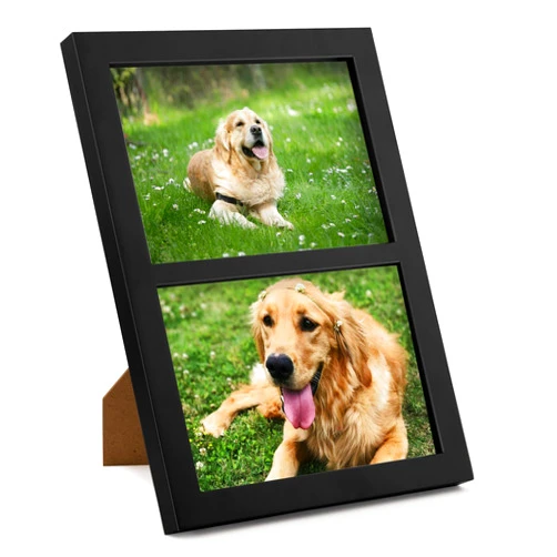 Golden State Art 5x7 Double Picture Frame - Black Picture Frame - Display Two 5x7 Photos - Solid Wood - Real Glass - Double Frames 5x7 for Tabletop Or Wall Mounting (Black, 1 Pack)