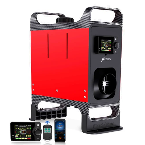 HCALORY Red Uypgrade Version 12V 24V 8KW Diesel Heater with Base, Portable Diesel Air Heater All-in-One Heater with Bluetooth APP Control, Fixed Bracket for Car Truck Boat Bus RV Trailer and Camper
