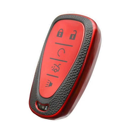 CHATYYD Key Fob Cover for Chevy, Smart Remote Car Key Case Accessories Compatible with Chevrolet 2015-2024 Cruze Malibu Camaro Traverse Spark Equinox Sonic Volt Bolt 5 Button(Red)