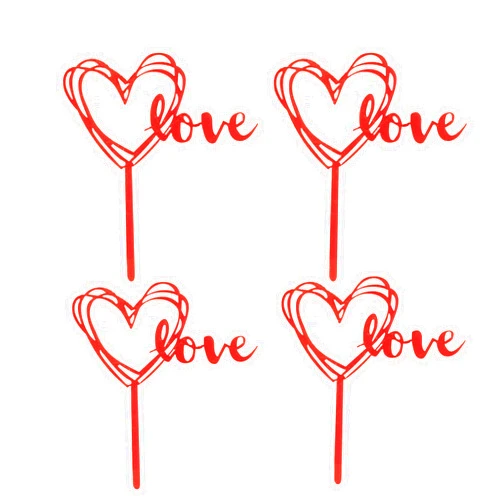 BinaryABC Red Love Heart Cake Toppers Cake Picks,Valentine Day Cake Decorations,Valentine's Day Wedding Engagement Party Supplies,4Pcs