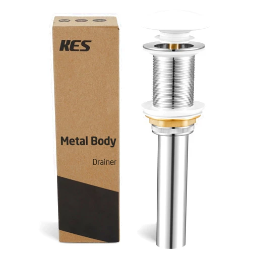 KES Bathroom Sink Drain Without Overflow, Pop Up Drain for Bathroom Sink, Bathroom Sink Stopper (White Ceramic Cap and All-Metal Body), S2008D-CW
