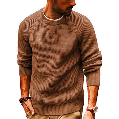 PJ PAUL JONES Mens Crewneck Sweater Waffle Knitted Pullover Sweaters Raglan Sleeve Knitwear Sweaters