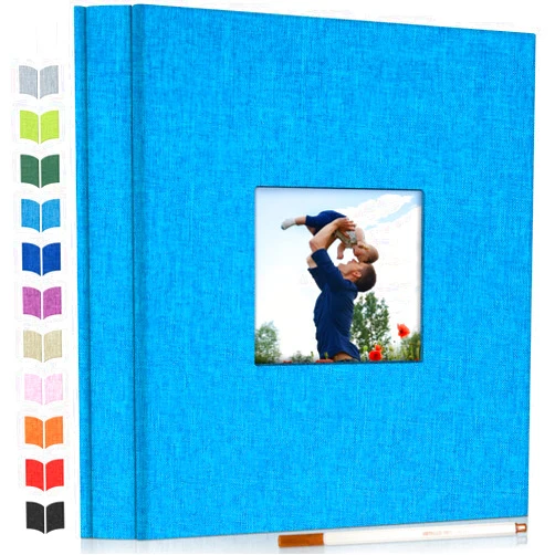 Artfeel Photo Album Self Adhesive Scrapbook Album for 3x5 4x6 5x7 8x10 Pictures,40 Pages Linen Cover with Display Window DIY Photo Book,Ideal Gifts for Family Travel Wedding Baby