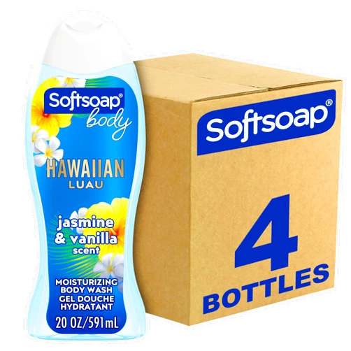Softsoap Moisturizing Body Wash Hawaiian Luau, Jasmine and Vanilla Scent, 20 oz Bottle, 4 Pack