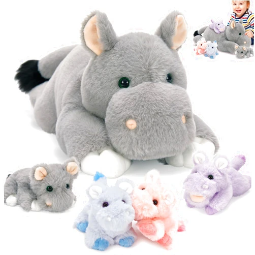 Tezituor Hippo Stuffed Animals Set, 16''Soft Mommy Hippo Plush with Baby Hippo Toys for Girl Boy, 5Pcs Stuffed Hippo Gift for Kids, Cute Stuffed Hippopotamus Plush Pillow for Birthday Christmas Decor