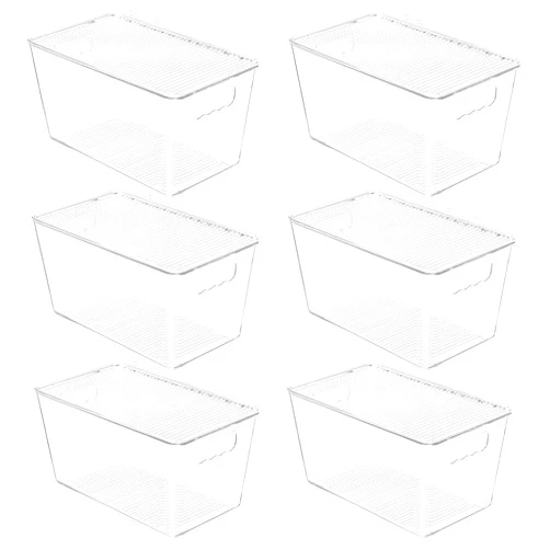 Vtopmart 6 Pack Clear Stackable Storage Bins with Lids, Medium Plastic Containers with Handle for Pantry Organizer and Storage,Perfect for Kitchen,Fridge,Cabinet, Closet,Bathroom Organization