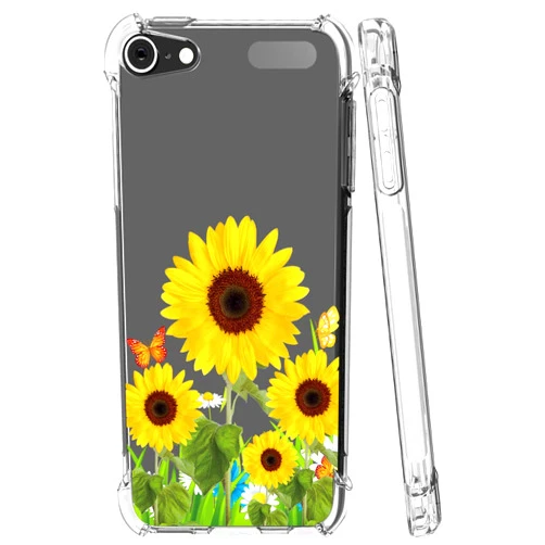 Topeiye Flowers Clear Slim Designed for iPod Touch 7 Case,iPod Touch 6 Case, Shock-Absorption Floral Flexible Soft TPU Protective Case Cover for Apple iPod Touch 5/6/7th Generation (Sunflower)