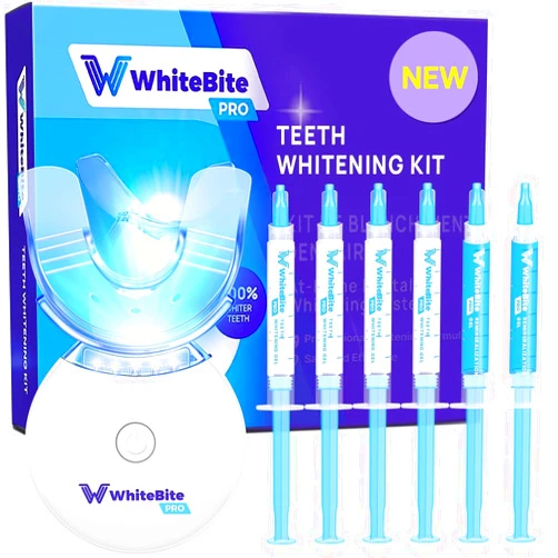Whitebite Pro Professional Teeth Whitening Kit with Gels for Sensitive Teeth: Teeth Whitening LED Light, 35% Carbamide Peroxide Gel, Remineralization Gel and Mouth Tray