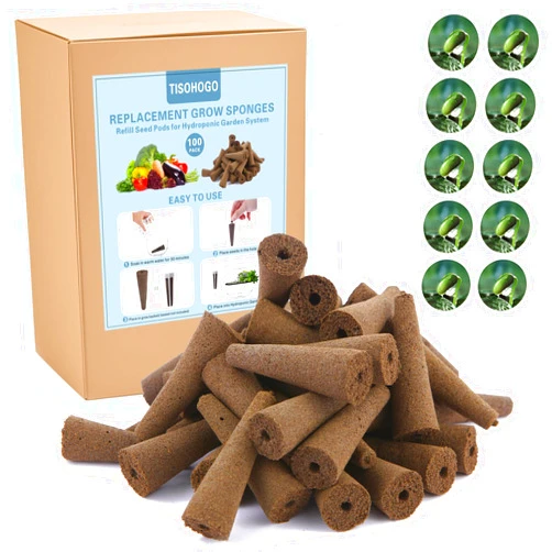 TISOHUGO 100 Pack Grow Sponges, Seed Pods Replacement Root Growth Sponges Compatible with AeroGarden, Moldy-Free, Sponges Kit with 10 Pod Labels for Hydroponic Indoor Garden System