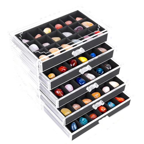 KIYTARBOO Rock Display Case, Rock Collection Box, 90 Grid Rock Collection Display Case, Crystal Display Shelf, Gemstone Display Case, Acrylic Clear Display Case Organizer for Gemstone Fossil Stone