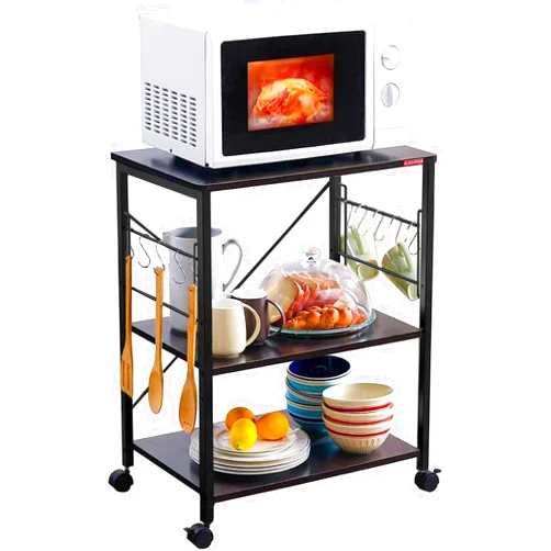 Mr IRONSTONE Microwave Cart 23.7'' for Small Space, 3-Tier Coffee Cart Rolling Kitchen Utility cart Microwave Stand on Wheels, Black
