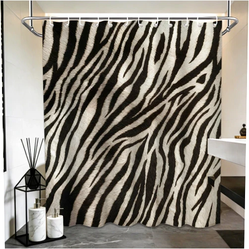 DLTAY Black and White Shower Curtain Abstract Zebra Striped Shower Curtains for Bathroom Decor Sets, Waterproof Fabric with Hooks, 70