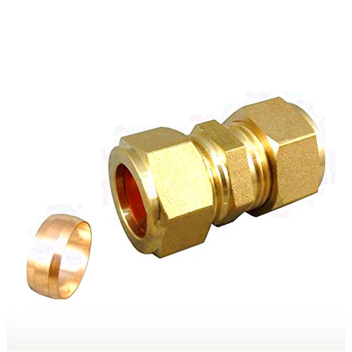 E-ppfittings Pipe Fitting PPFT37720 Fit 10mm Tube OD Brass Compression Union Fitting With Copper Ferrule Ring Water Gas Oil