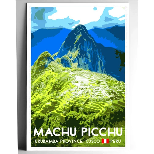 Go See Design Machu Picchu Peru Vintage-Style Travel Poster/Postcard - 8x10-12x18-18x24-24x36 / 4x6 WPA Style Art Print Inca Lost City (4x6 Inch Postcard)