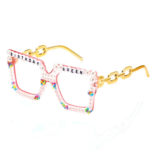 Etercycle Pink Sunglasses, Birthday Glasses for Women, Square Happy Birthday Party Sunglasses Cute Birthday Gifts Sun Glasses