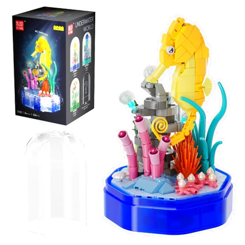 Mould King Sea Creature Collections Seahorse Building Sets with Seaweed and Coral, 10100 Sea Animal Building Kits for Adults and Kid Boys Girls 8 9 10, 424 PCS Natural Style Ocean STEM Toy Music Box with Lights